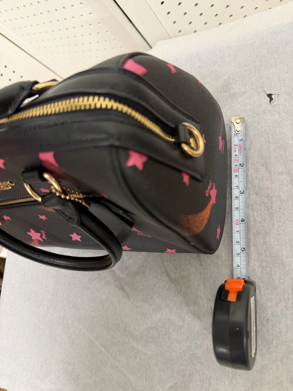 Coach Rowan Satchel Canvas Leather Shooting Disco Star Print Medium Black Pink - Picture 8 of 8